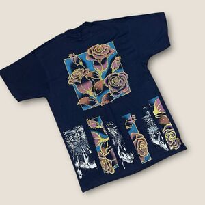 Vintage 1991 CTM Roses Horses Art Tee Double Sided Graphic Fruit of Loom USA L